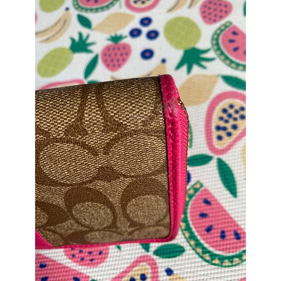 Coach Hot Pink and Brown Monogrammed Long Zip Wallet - Picture 5 of 15
